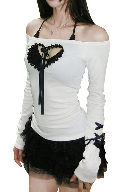 Off Shoulder Heart Design Y2K Top