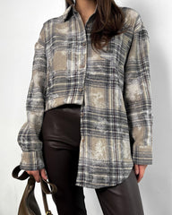 Vintage-Inspired Brushed Plaid Oversized Shirt