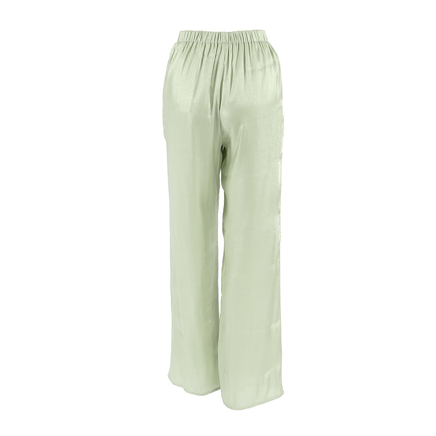 Elastic Waist Wide Leg Loose Satin Lounge Pants