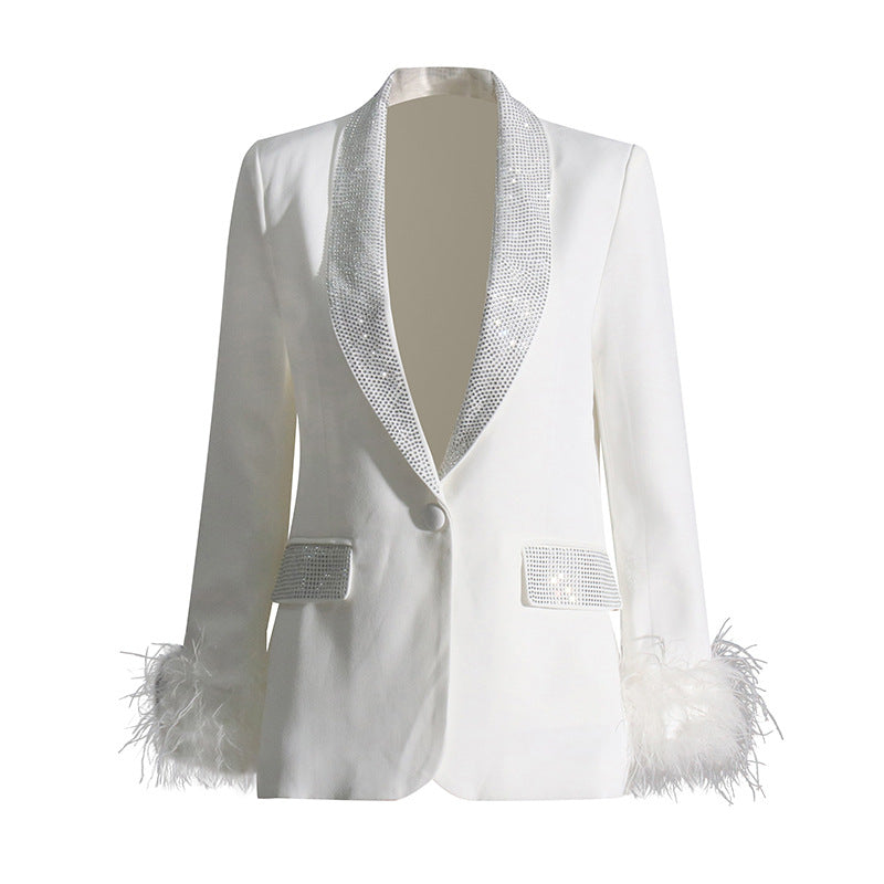 Shawl Lapel Feathered Cuff Blazer