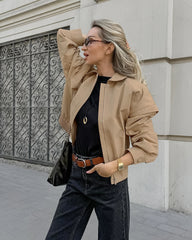 Khaki Lapel Outerwear Jackets