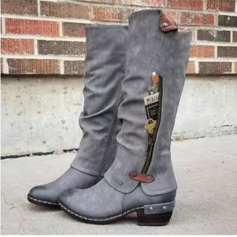 Zipper PU Leather Boots