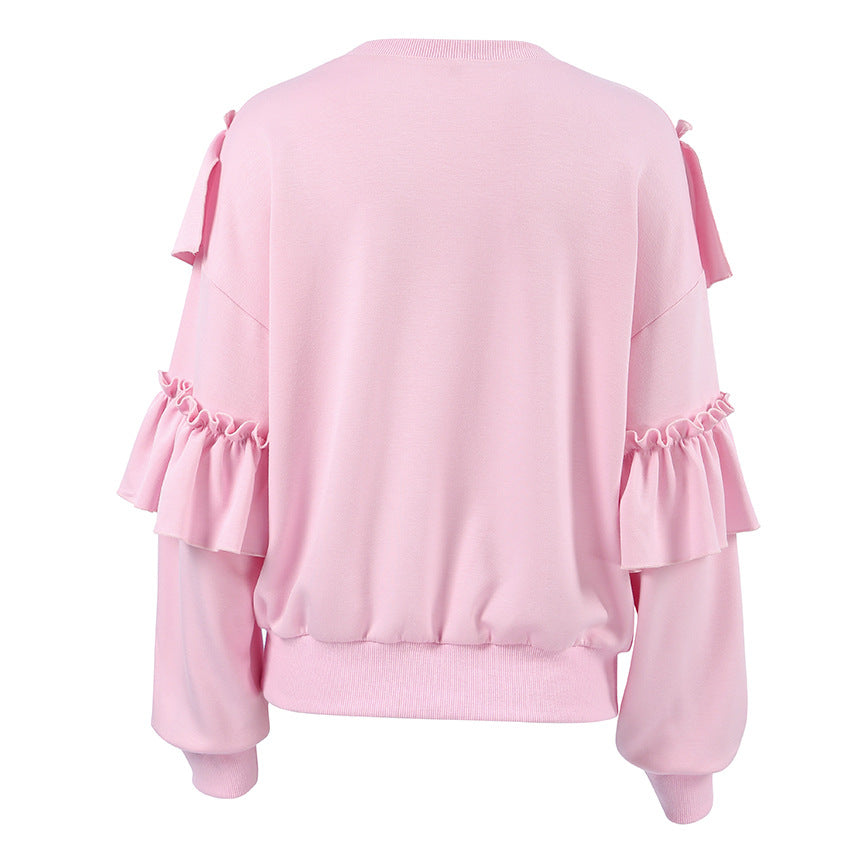 Flouncy Round Neck Long Sleeve  Loose Sweatshirt