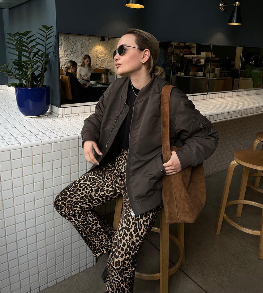 Leopard Print High Waist Long Pants