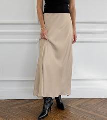 Beige Satin Long Skirt