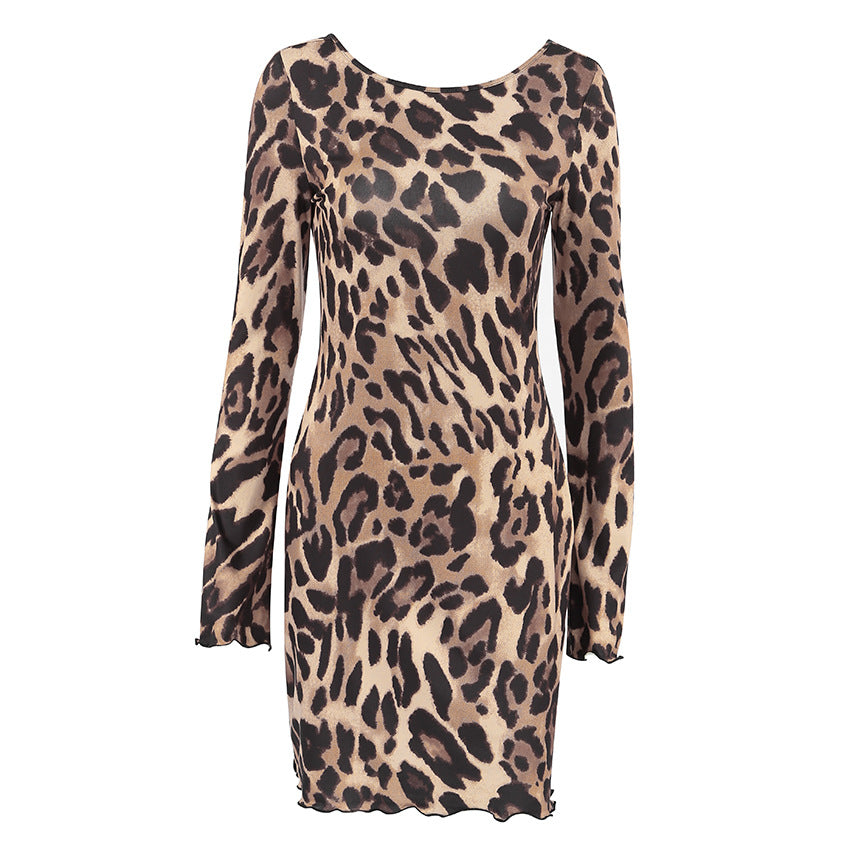 Leopard Print Long Sleeve Mini Dress