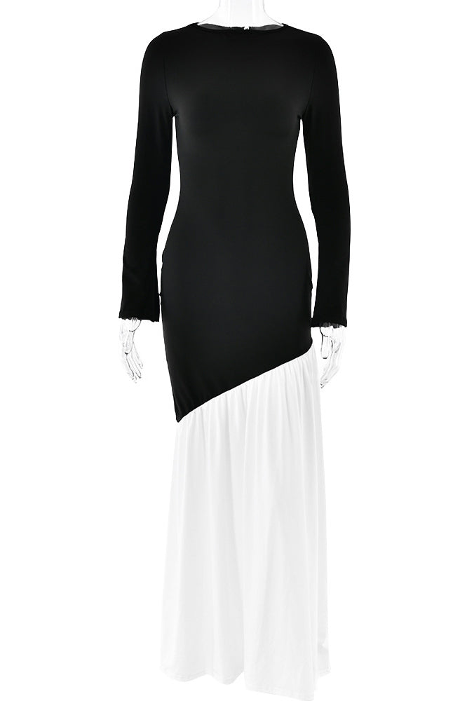 Black/White Colorblock Asymmetrical Dress