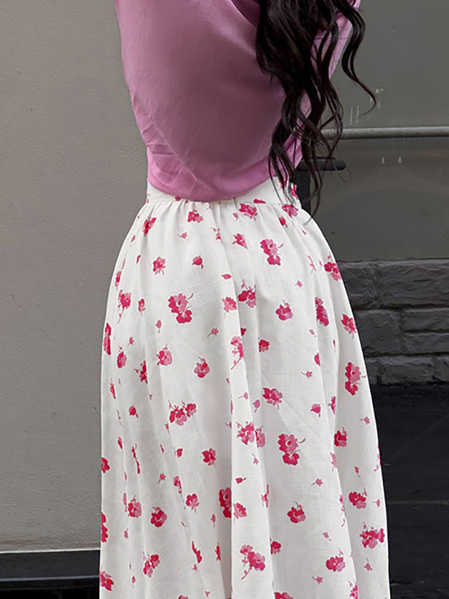 High Waist Split Floral Skirt