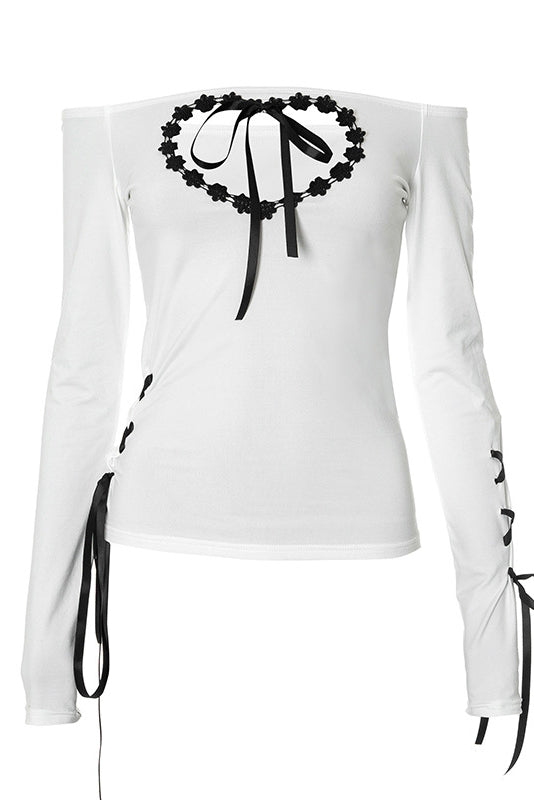 Off Shoulder Heart Design Y2K Top