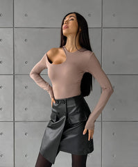 Slim Wrap Hip Pure High Waist Leather Skirts