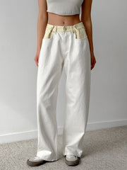 Contrast Color Straight Pants With Pockets