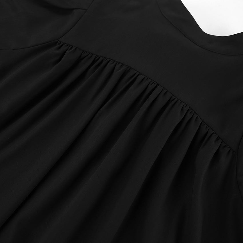 Hepburn Style V-neck Puff Sleeve Dress