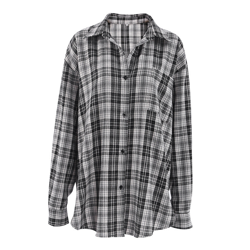 Pocket Lapel Long Sleeve Plaid Shirt