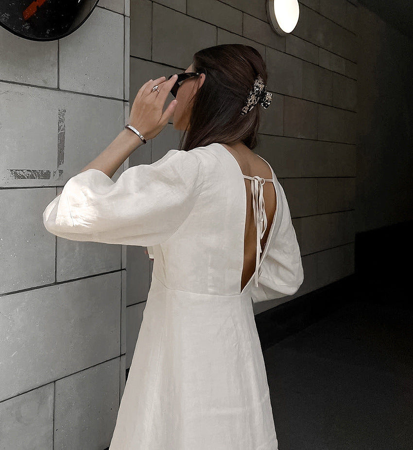 Puff Sleeve Backless Dress Krzno Puff Sleeve Backless Dress Krzno