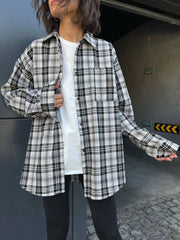 Pocket Lapel Long Sleeve Plaid Shirt