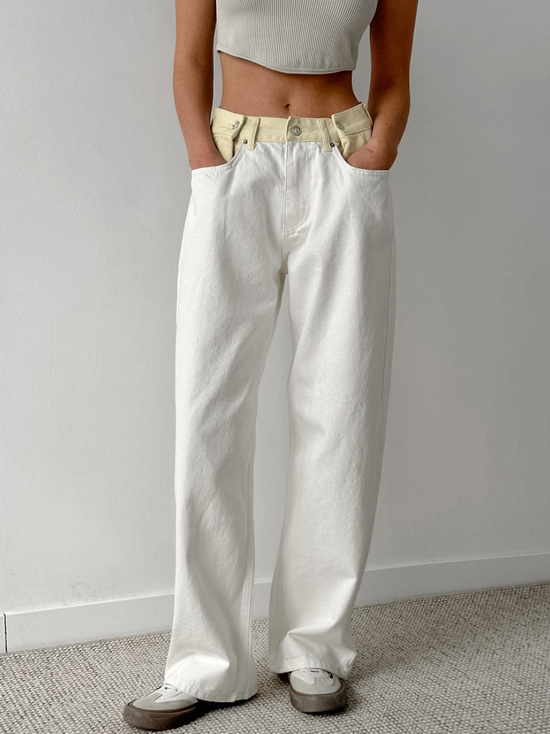 Contrast Color Straight Pants With Pockets