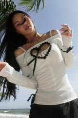 Off Shoulder Heart Design Y2K Top