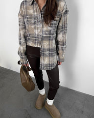Vintage-Inspired Brushed Plaid Oversized Shirt