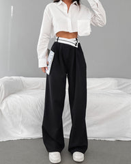 Patchwork Wide Leg High Waisted Pants