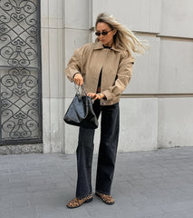 Khaki Lapel Outerwear Jackets