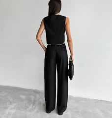 V Neck Sleeveless Tops and Long Trousers Set