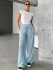 Striped High Waist Elastic Trousers