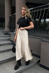 Solid Color Satin Long Skirts