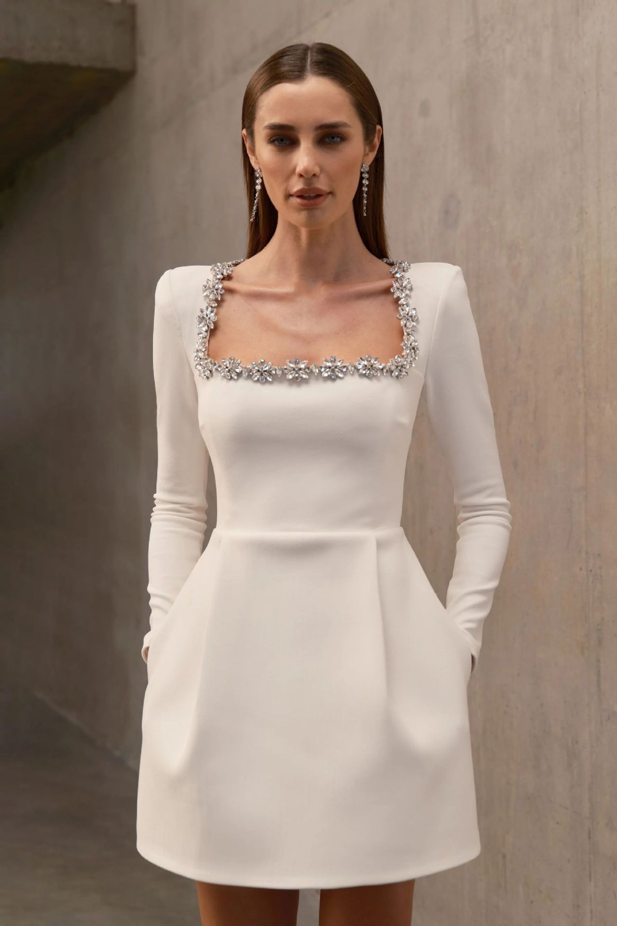 Long Sleeve A Line Rhinestone Dress