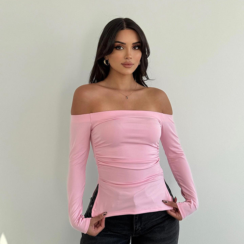 Plain Asymmetric Neckline Top