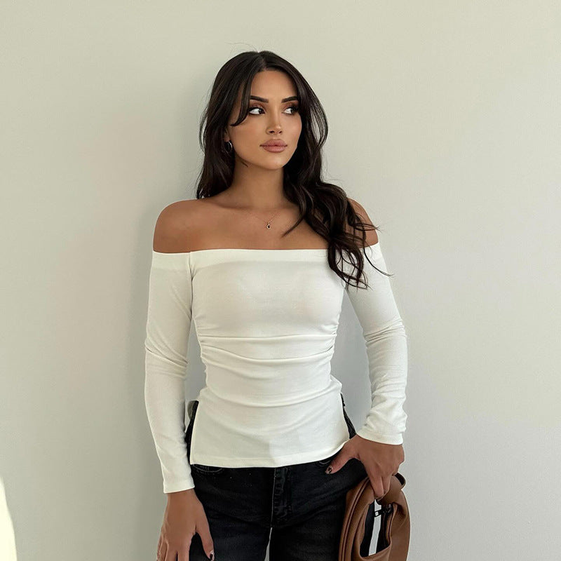 Plain Asymmetric Neckline Top