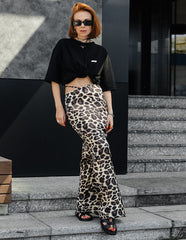 Satin Leopard Fishtail Skirt