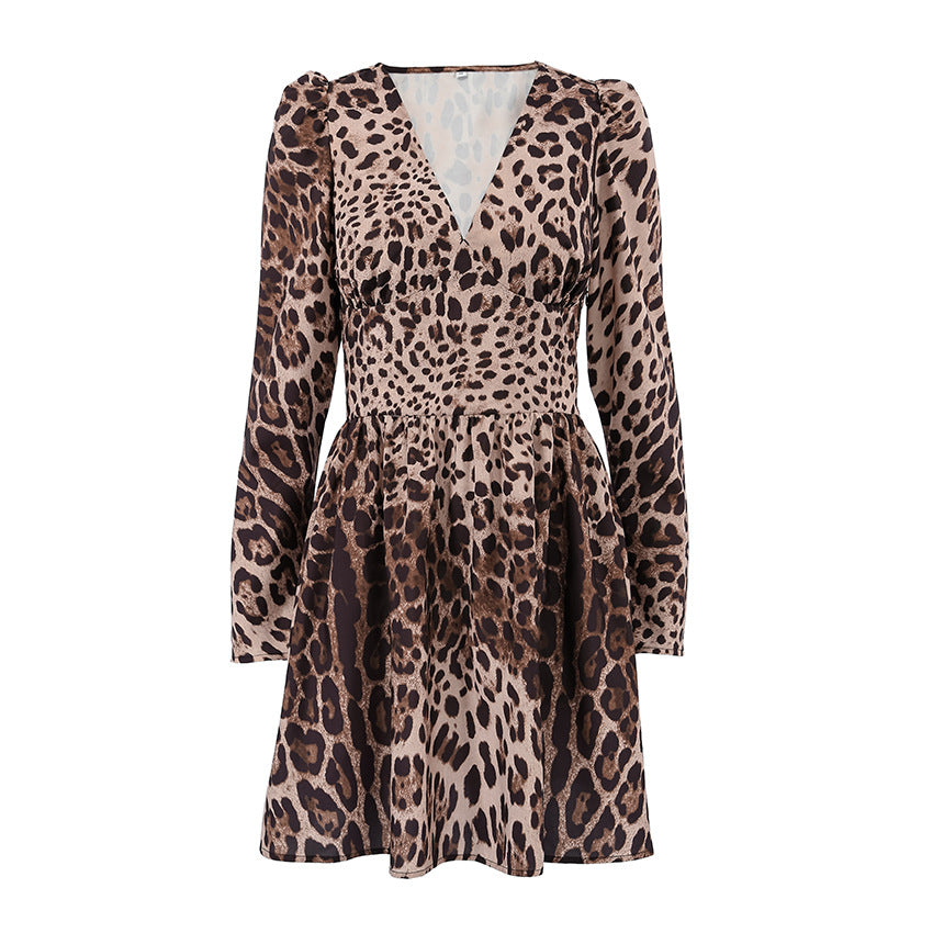 Leopard Print V-neck Slim Fit Dress