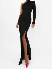 One Shoulder Split Thigh Dress