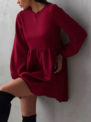 Elastic Sleeve Flare Dress