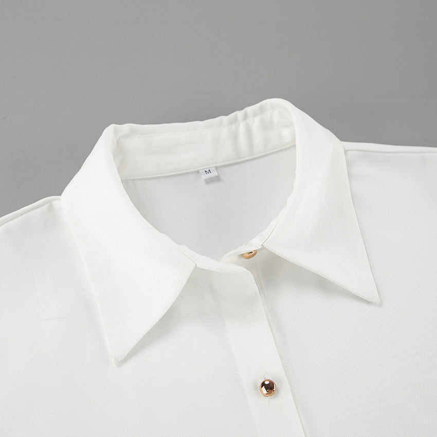 Bell Sleeve White Slim Fit Collared Shirt