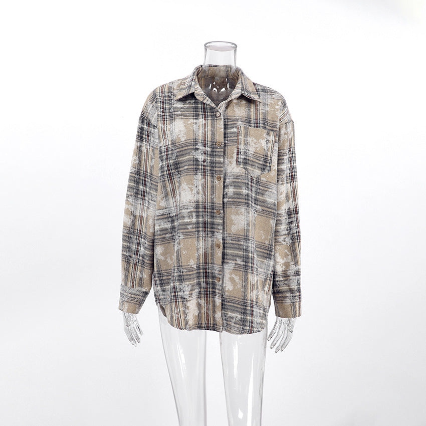 Vintage-Inspired Brushed Plaid Oversized Shirt