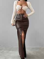 Matte Leather Straight Skirt