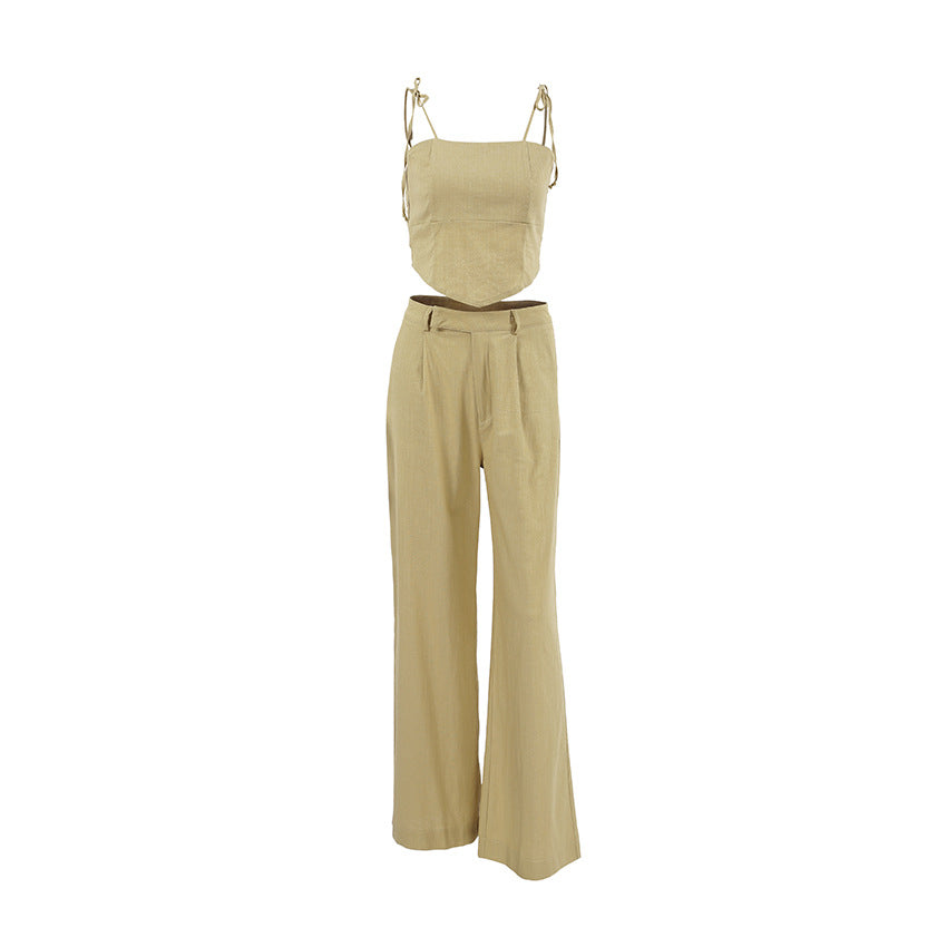 Linen Short Vest & Pants Two-piece Set