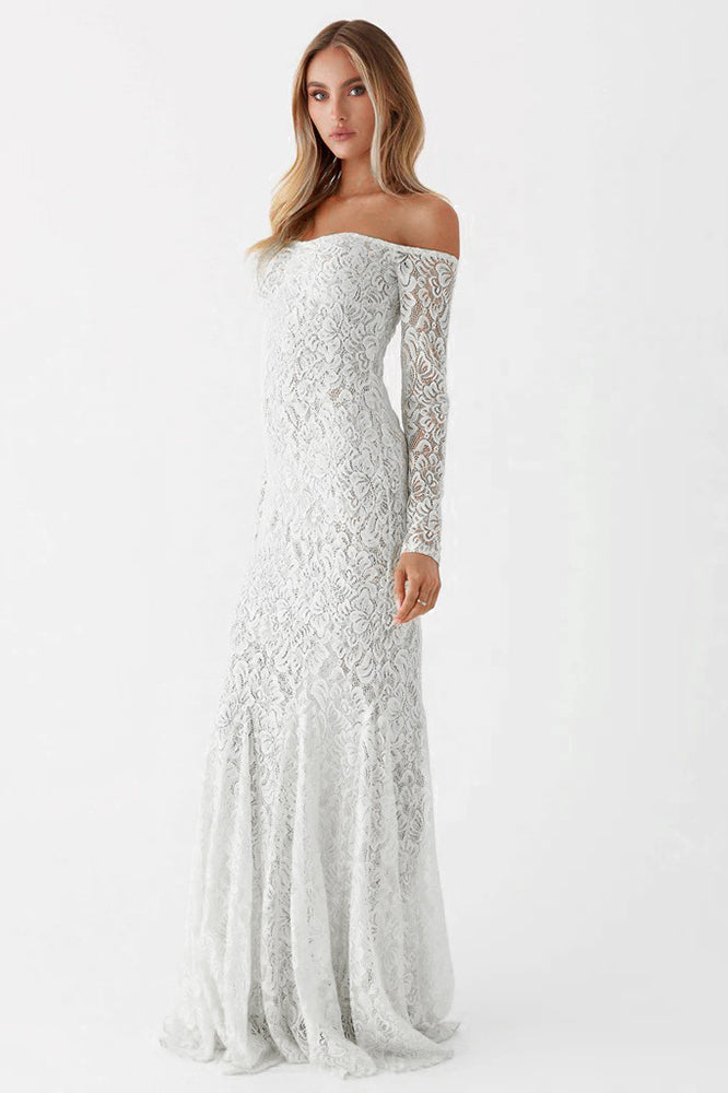 Lace Off Shoulder Long Sleeve Wedding Dress