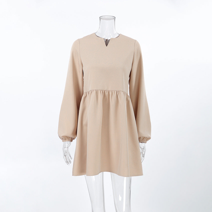 Elastic Sleeve Flare Dress