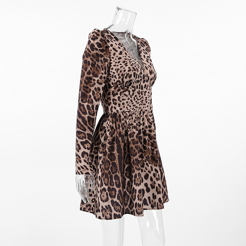 Leopard Print V-neck Slim Fit Dress