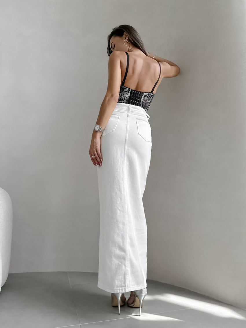 Button Down Cotton Maxi Skirt