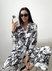 Printed Long Sleeved Trousers Casual Suit