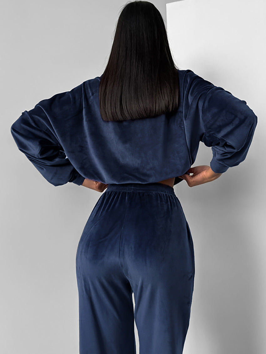 Dark Blue Velvet Track Suit