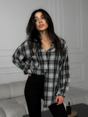 Stick-on Crystals Plaid Shirt Retro Black And White Plaid Shirt