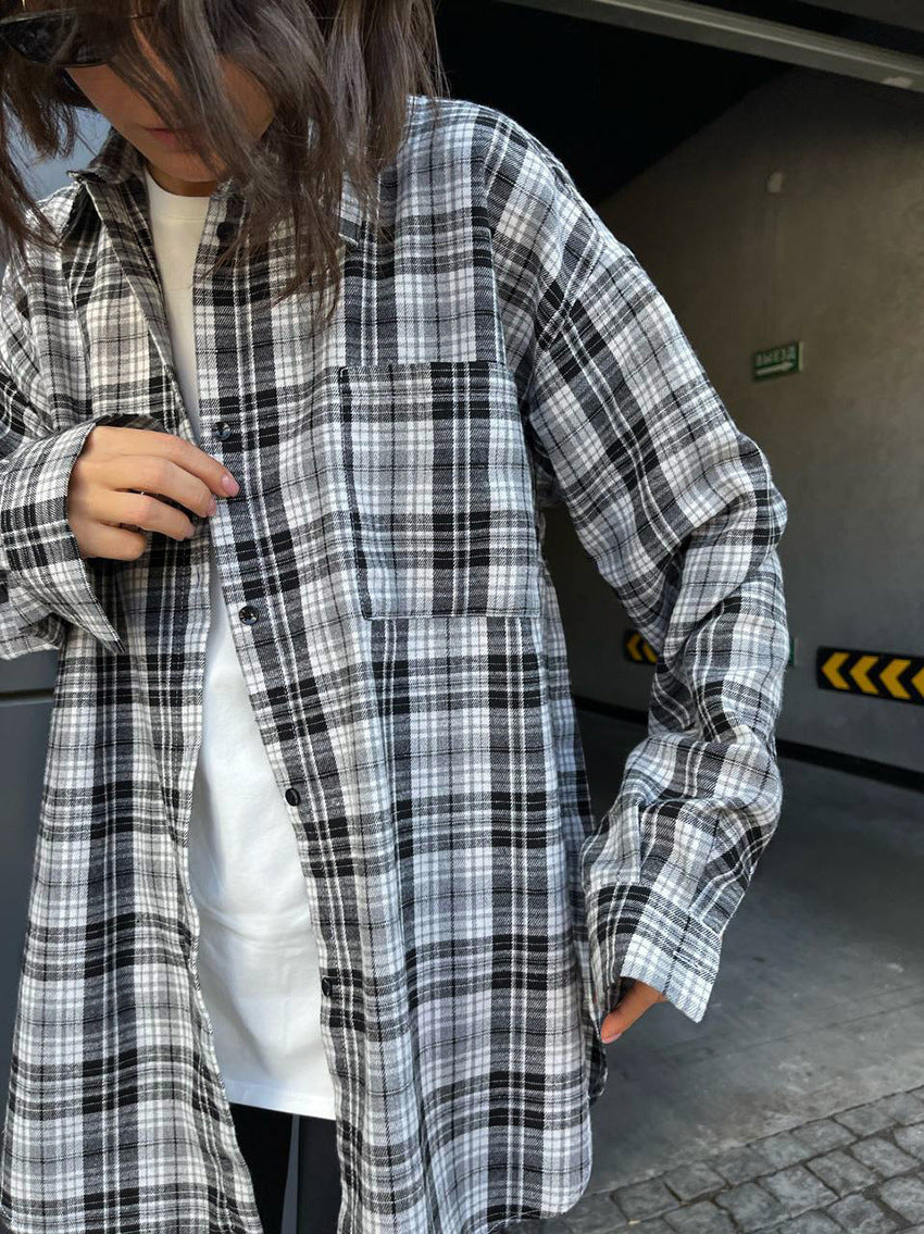 Pocket Lapel Long Sleeve Plaid Shirt