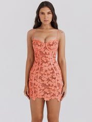 Embroidered Floral Lace Mini Dress