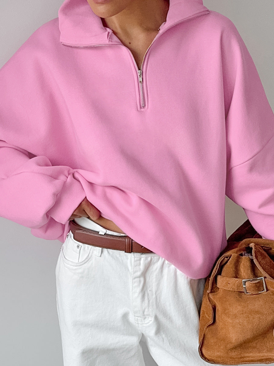 Lapel Zipper Pullover Sweatshirt