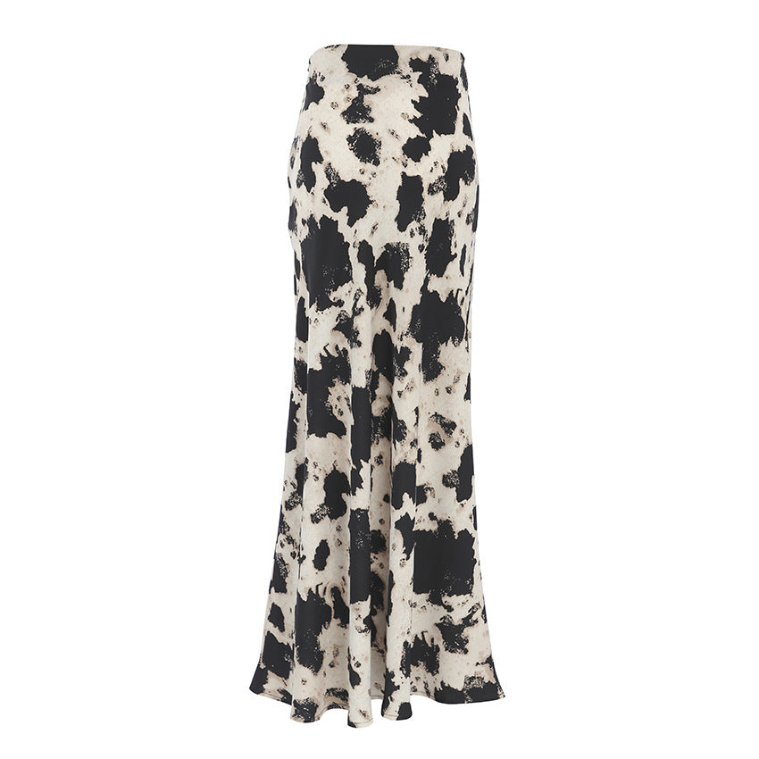 Cow Print Satin Maxi Skirt