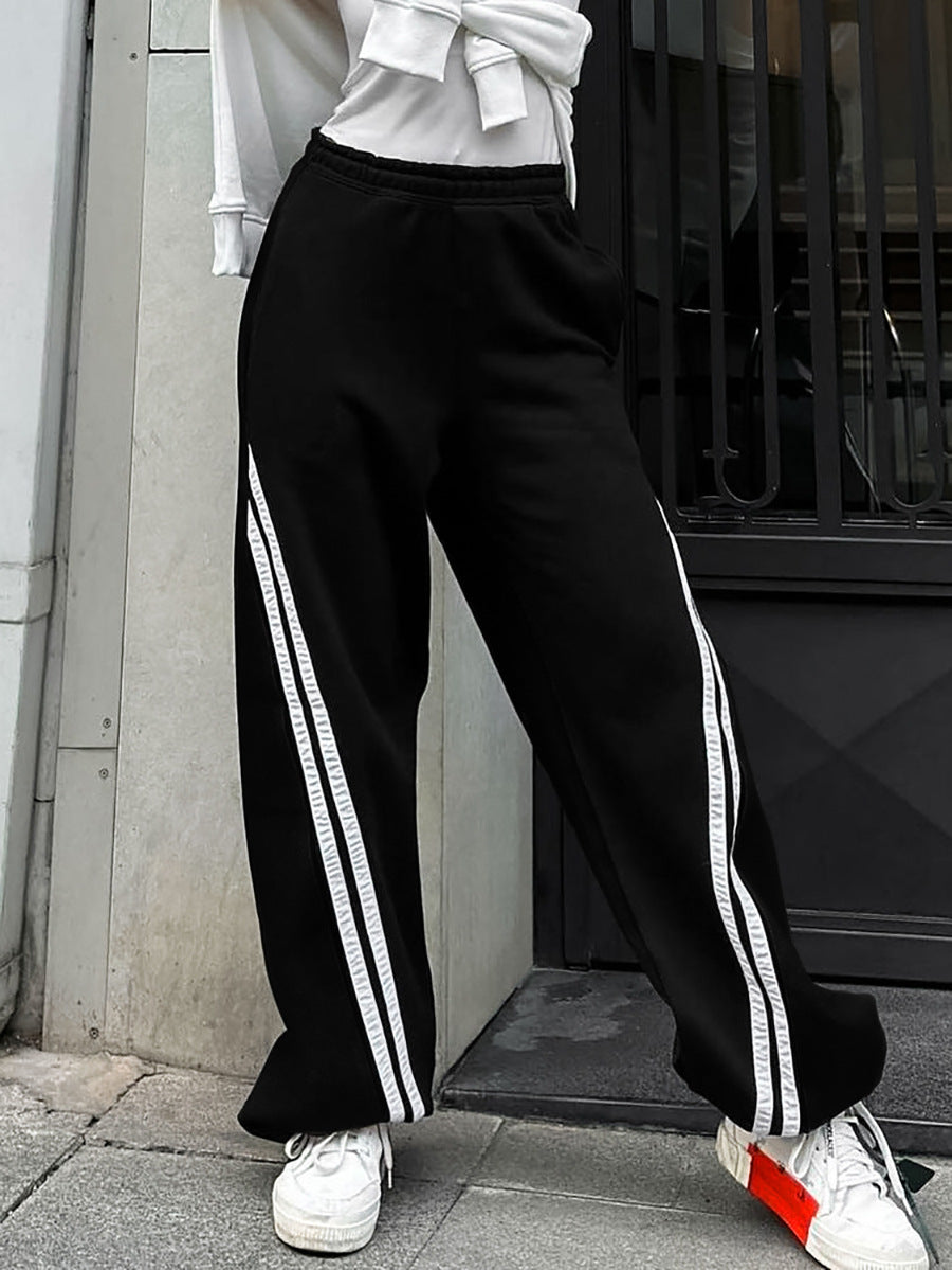 Drawstring Side Contrast Striped Pants